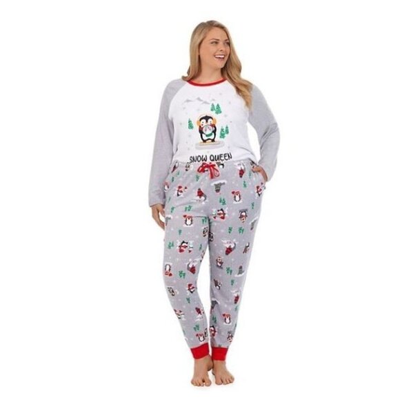 Cuddl Duds Womens Gray Penguin Snow Queen Pockets Pajama 2 Pc Set Plus Sz 1X New - Picture 3 of 9